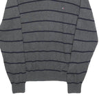 TOMMY HILFIGER Mens Grey & Navy Striped Pattern Cotton Blend Jumper V-Neck Basic