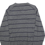 TOMMY HILFIGER Mens Grey & Navy Striped Pattern Cotton Blend Jumper V-Neck Basic