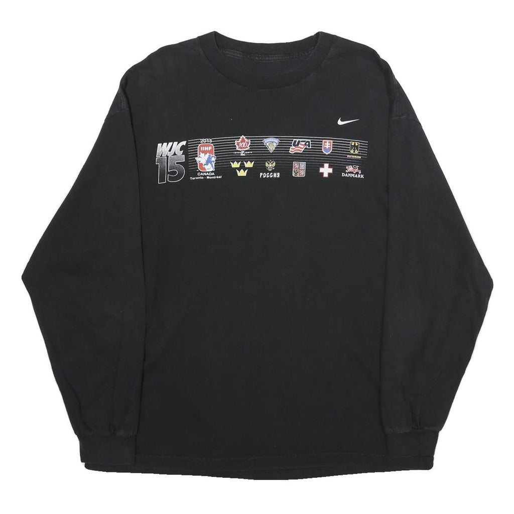 NIKE Mens Black WJC 15 Graphic Long Sleeve Crew Neck T-Shirt XL Cotton