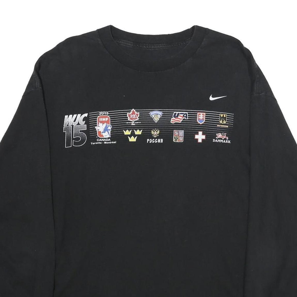 NIKE Mens Black WJC 15 Graphic Long Sleeve Crew Neck T-Shirt XL Cotton