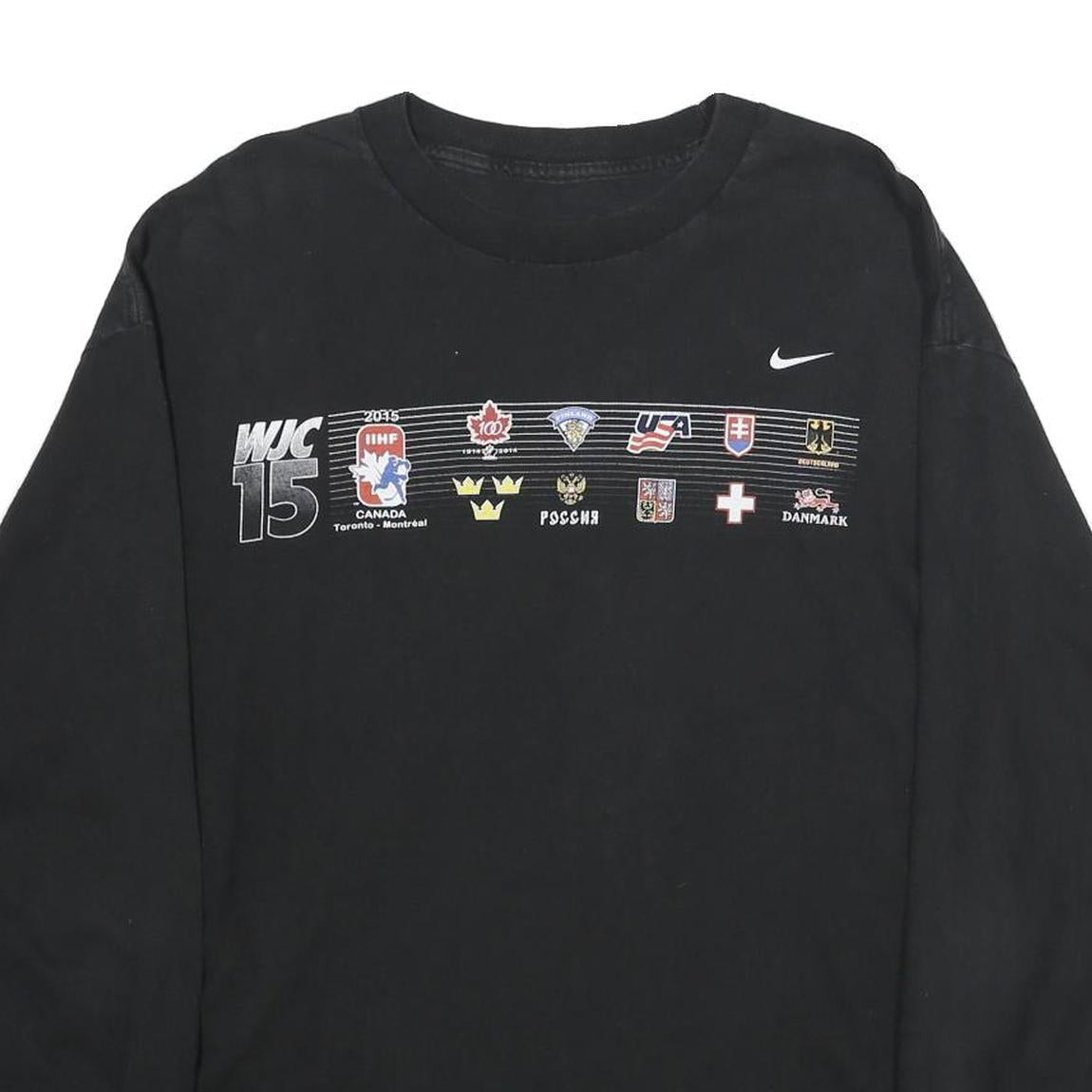 NIKE Mens Black WJC 15 Graphic Long Sleeve Crew Neck T-Shirt XL Cotton