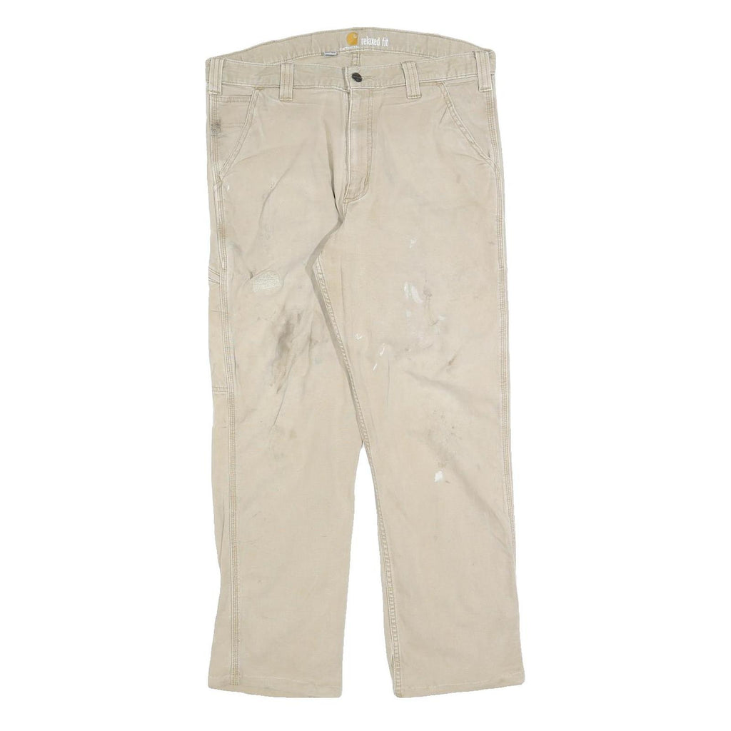 CARHARTT Mens Cotton Blend Beige Relaxed W34 L27 Workwear Utility Trousers
