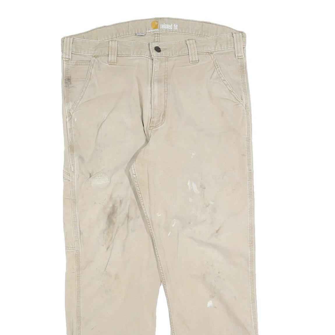 CARHARTT Mens Cotton Blend Beige Relaxed W34 L27 Workwear Utility Trousers