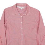 TOMMY HILFIGER Womens Red Striped Shirt L Button Front Classic Collar Cotton