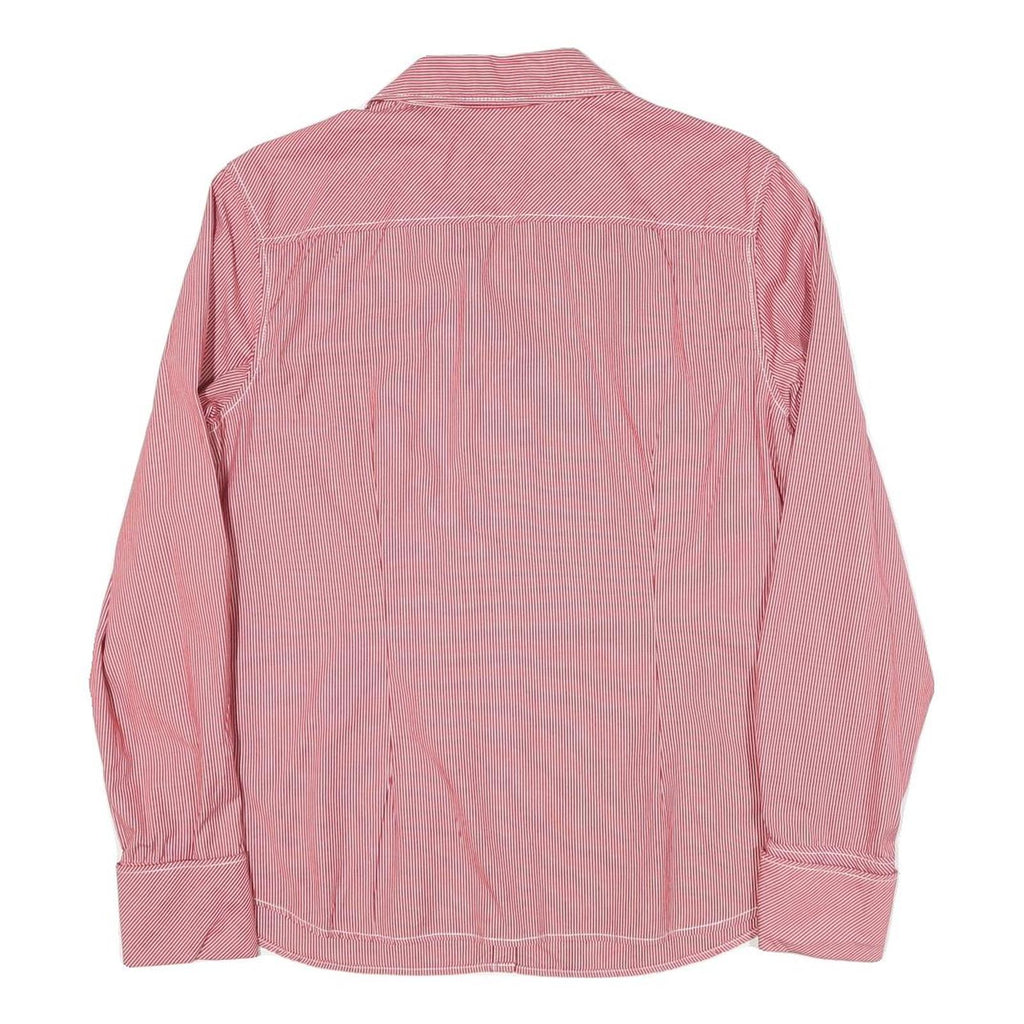 TOMMY HILFIGER Womens Red Striped Shirt L Button Front Classic Collar Cotton