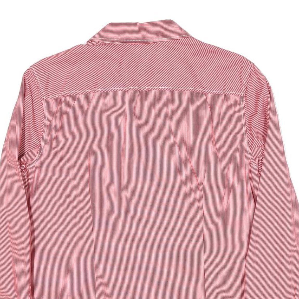 TOMMY HILFIGER Womens Red Striped Shirt L Button Front Classic Collar Cotton