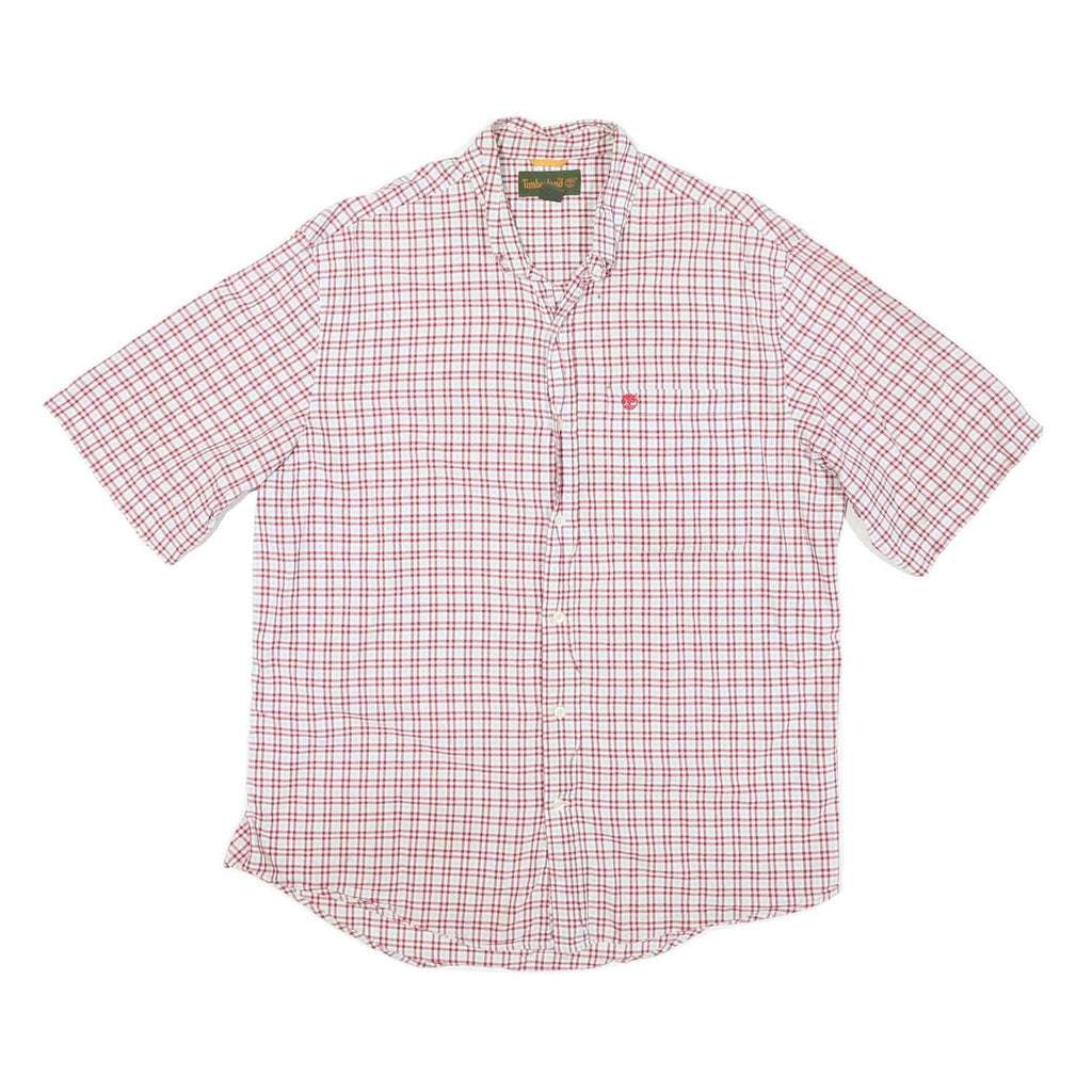 TIMBERLAND Mens Red & White Checked Shirt M Short Sleeve Cotton Blend Casual