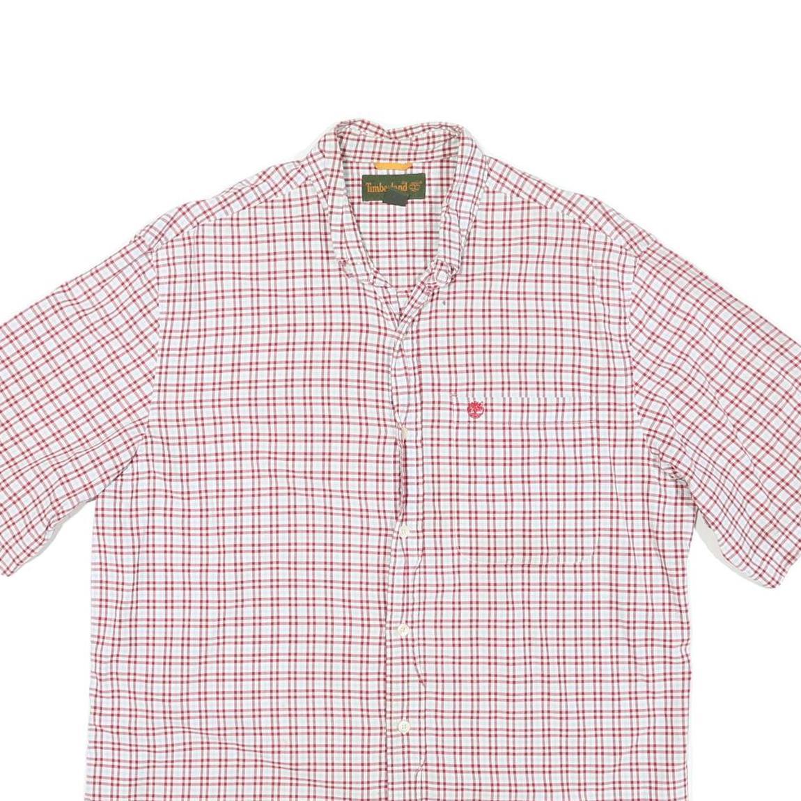 TIMBERLAND Mens Red & White Checked Shirt M Short Sleeve Cotton Blend Casual