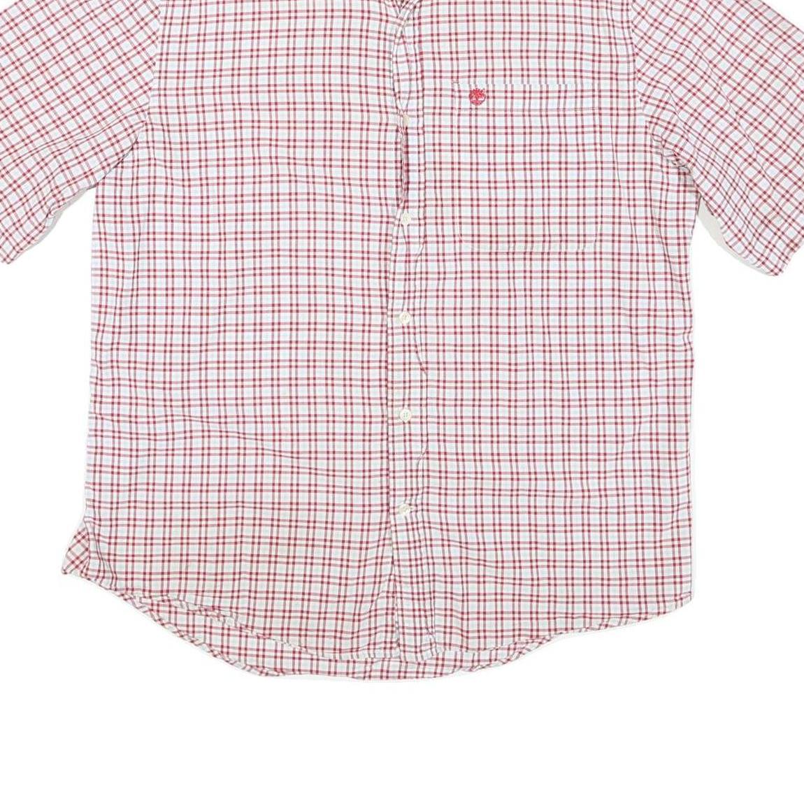 TIMBERLAND Mens Red & White Checked Shirt M Short Sleeve Cotton Blend Casual