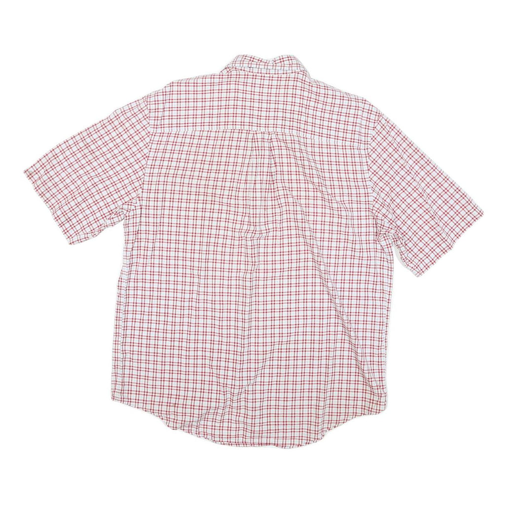TIMBERLAND Mens Red & White Checked Shirt M Short Sleeve Cotton Blend Casual