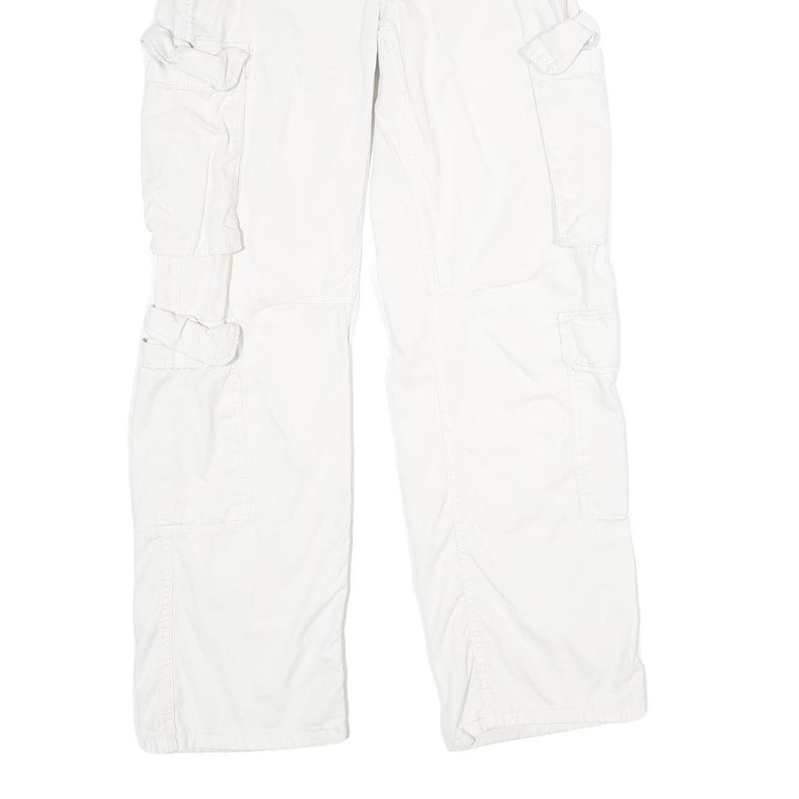 BERSHKA Womens White Regular Cargo Trousers W26 L32 Cotton Zip Pockets