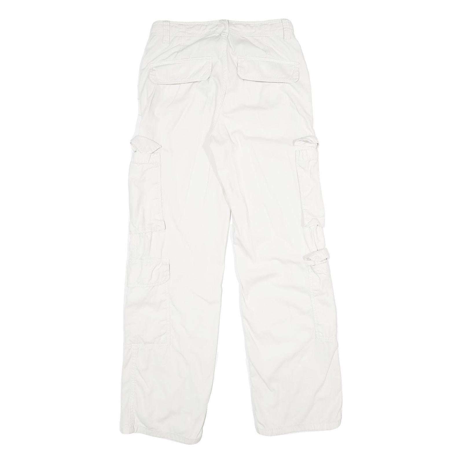 BERSHKA Womens White Regular Cargo Trousers W26 L32 Cotton Zip Pockets