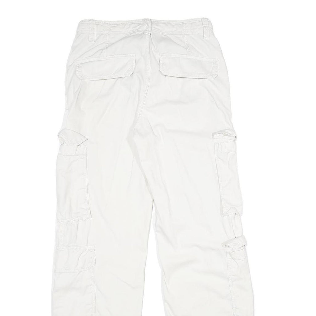 BERSHKA Womens White Regular Cargo Trousers W26 L32 Cotton Zip Pockets