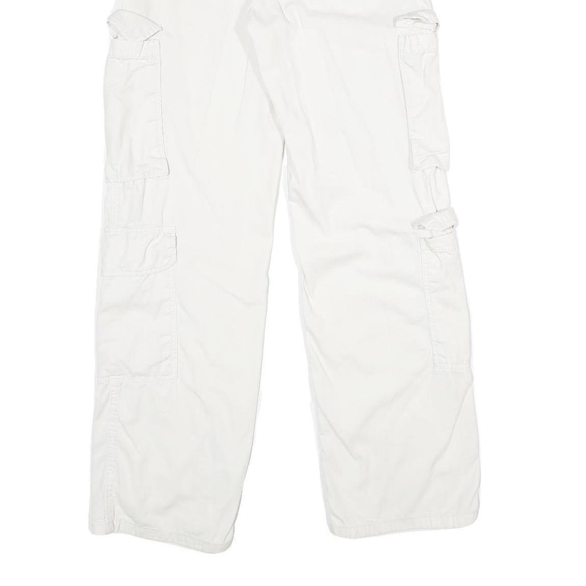 BERSHKA Womens White Regular Cargo Trousers W26 L32 Cotton Zip Pockets