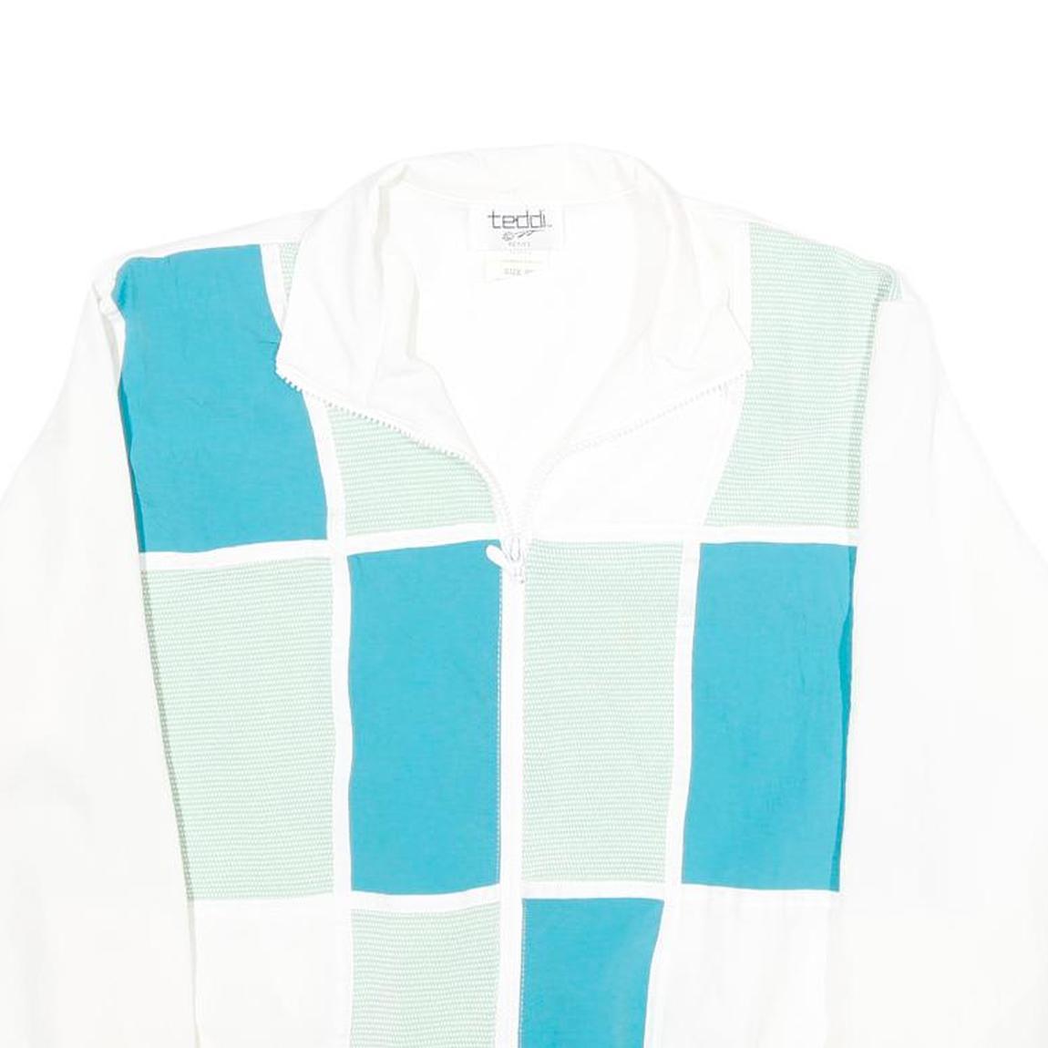 TEDDI Womens White & Blue Zip Jacket S Polyester Blend Colourblock Casual Retro