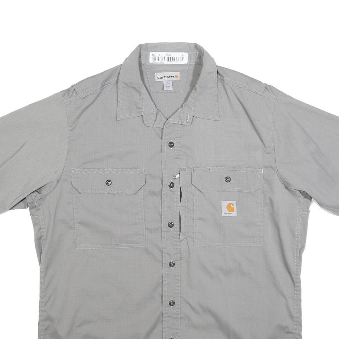 CARHARTT Mens Grey & Light Grey Work Shirt L Durable Cotton Blend Comfortable