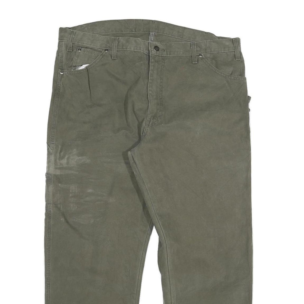 DICKIES Mens Cotton Blend Green Regular Straight Trousers W40 L30 Workwear Zip