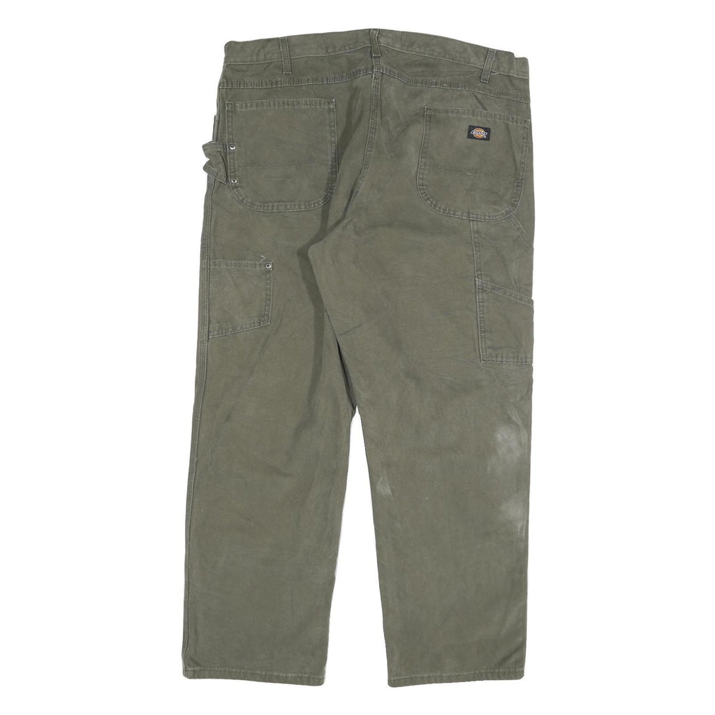 DICKIES Mens Cotton Blend Green Regular Straight Trousers W40 L30 Workwear Zip