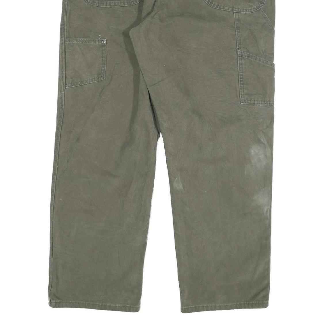 DICKIES Mens Cotton Blend Green Regular Straight Trousers W40 L30 Workwear Zip