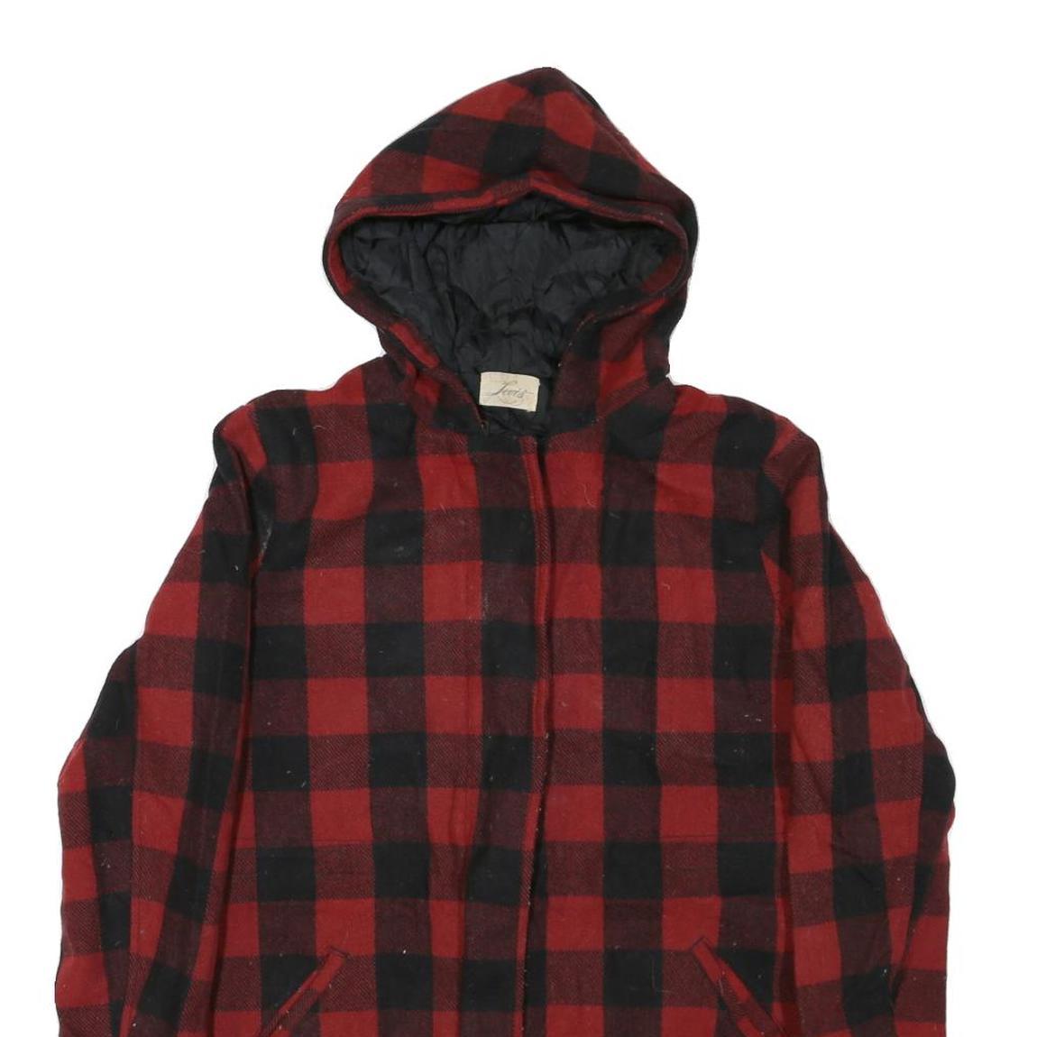 LEVI'S Mens Red & Black Check Jacket M Cotton Blend Zip Hooded Casual