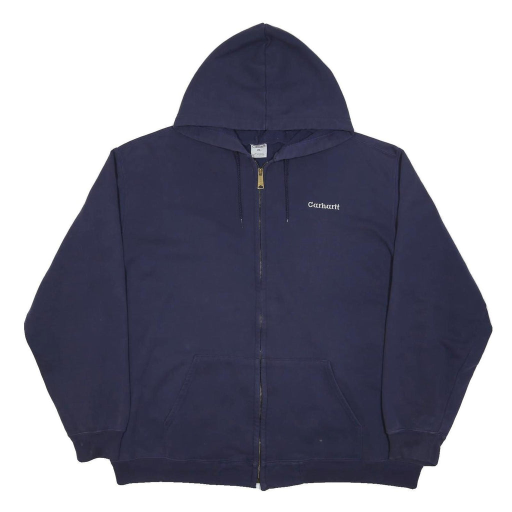 CARHARTT Mens Navy Blue Zip Up Hoodie XL Workwear Casual Cotton Blend Sweatshirt