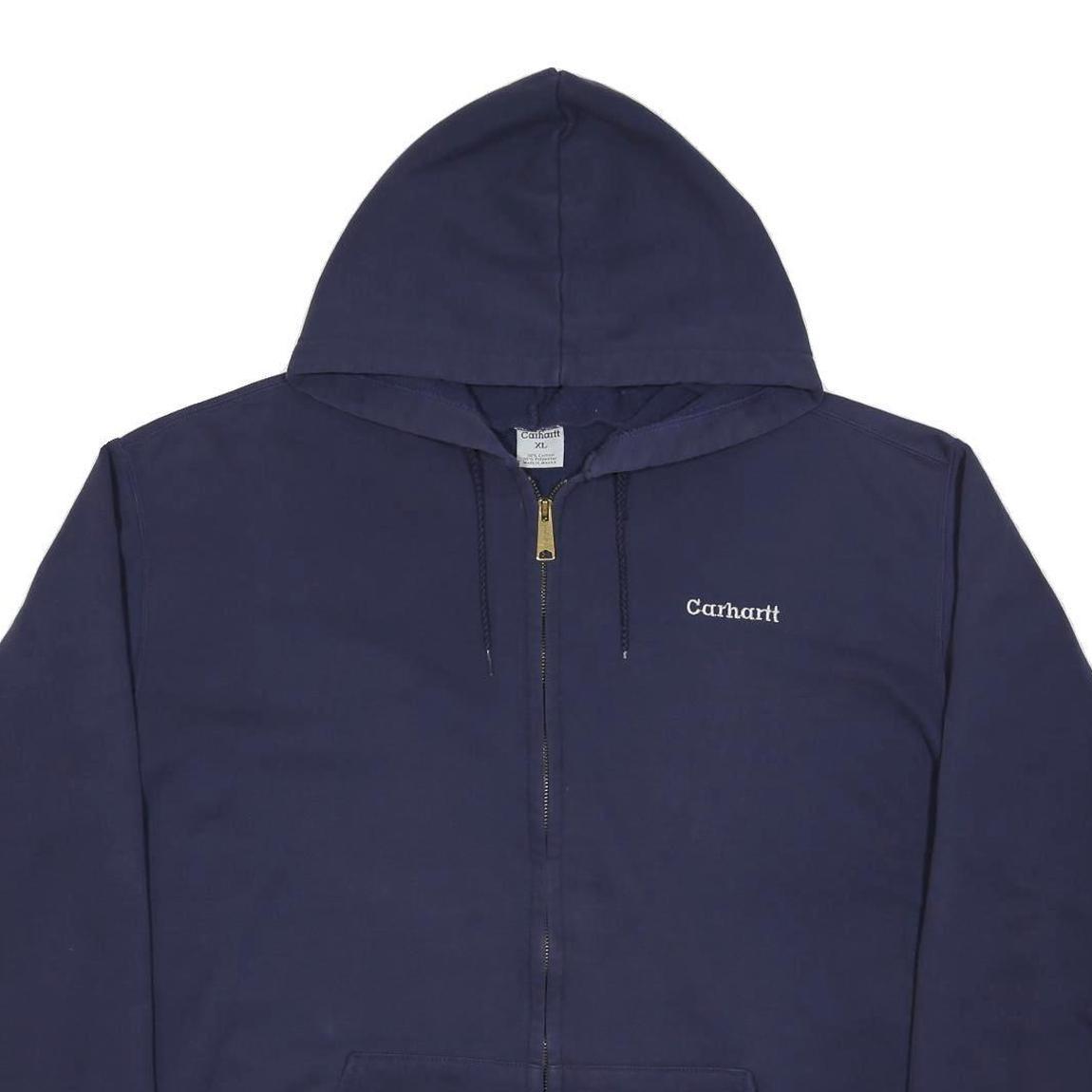 CARHARTT Mens Navy Blue Zip Up Hoodie XL Workwear Casual Cotton Blend Sweatshirt