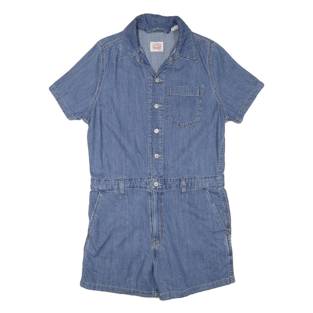 LEVI'S Womens Blue Denim Playsuit Cotton Blend M Button Front Casual Summer