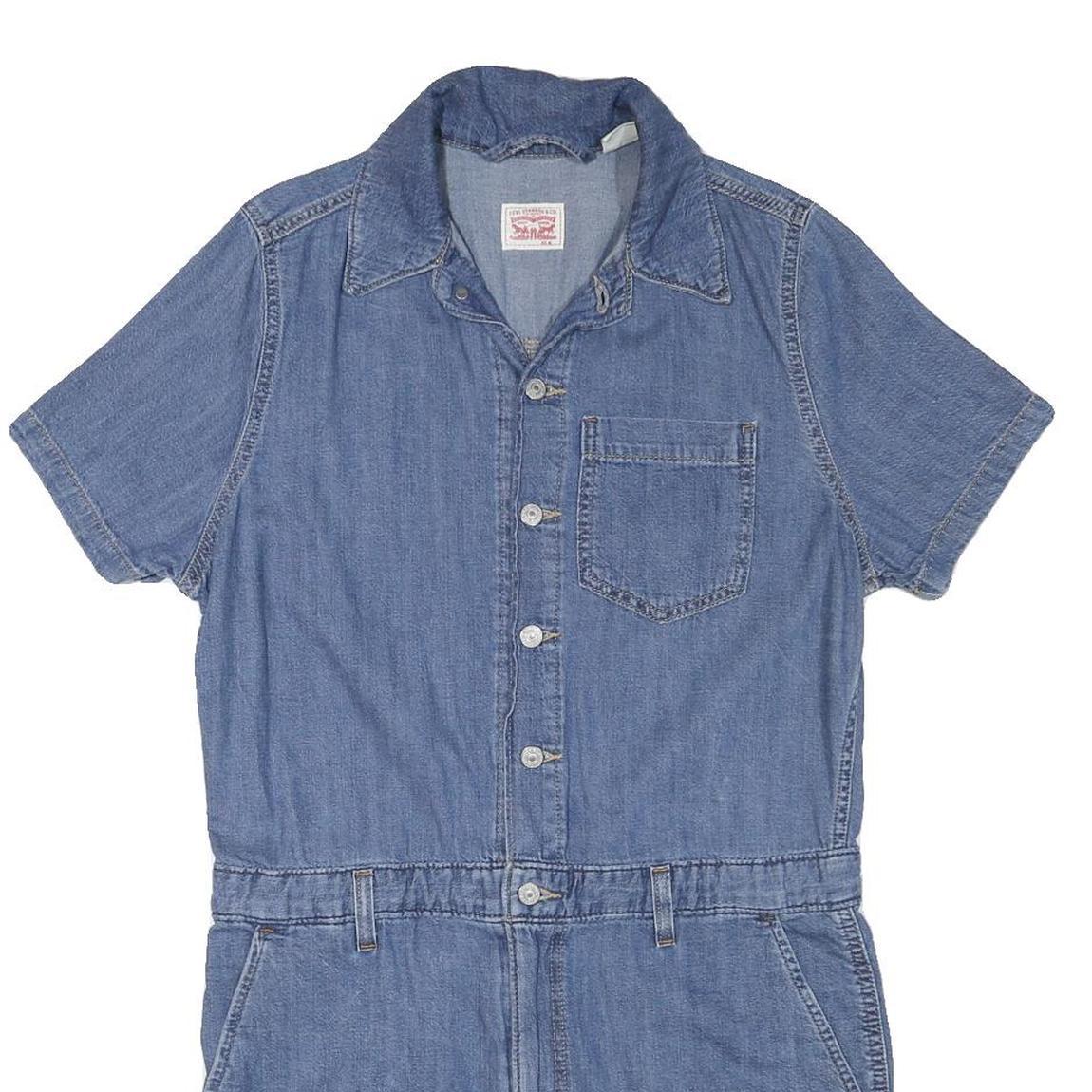 LEVI'S Womens Blue Denim Playsuit Cotton Blend M Button Front Casual Summer