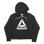 REEBOK Womens Black Hoodie M Cotton Blend Pullover Casual Sports Sweatshirt