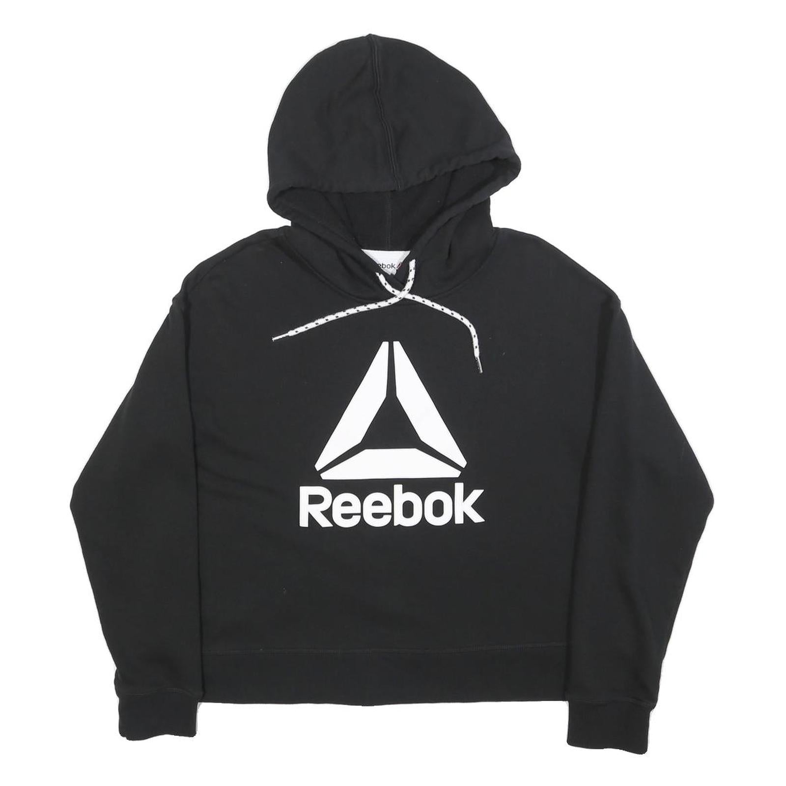 REEBOK Womens Black Hoodie M Cotton Blend Pullover Casual Sports Sweatshirt