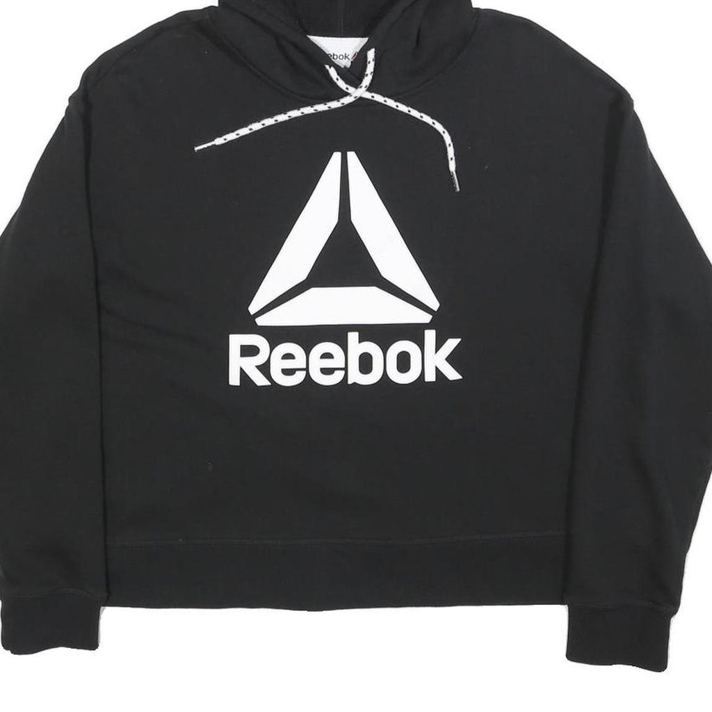 REEBOK Womens Black Hoodie M Cotton Blend Pullover Casual Sports Sweatshirt
