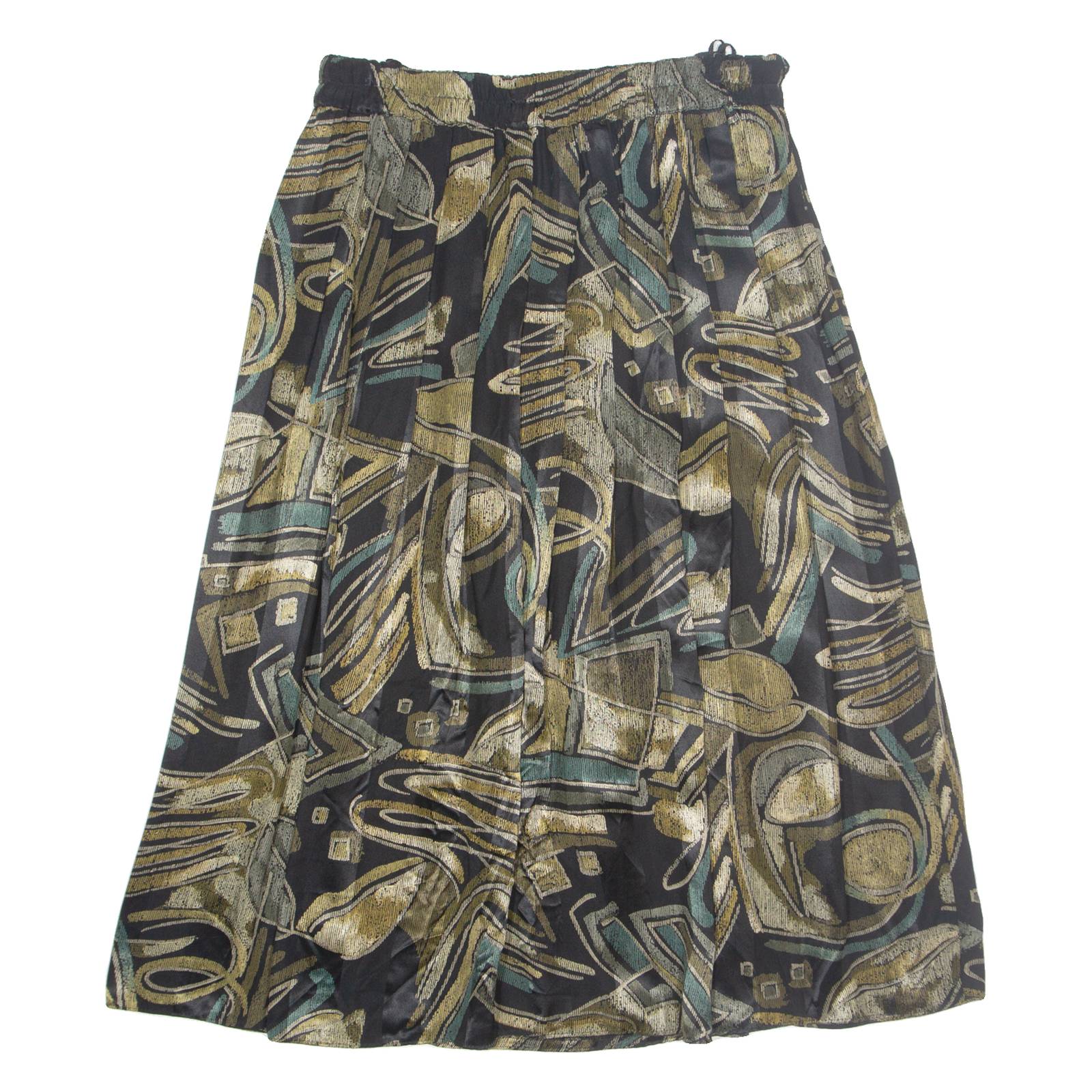 Womens Peasant Skirt Black Long Viscose Crazy Pattern M