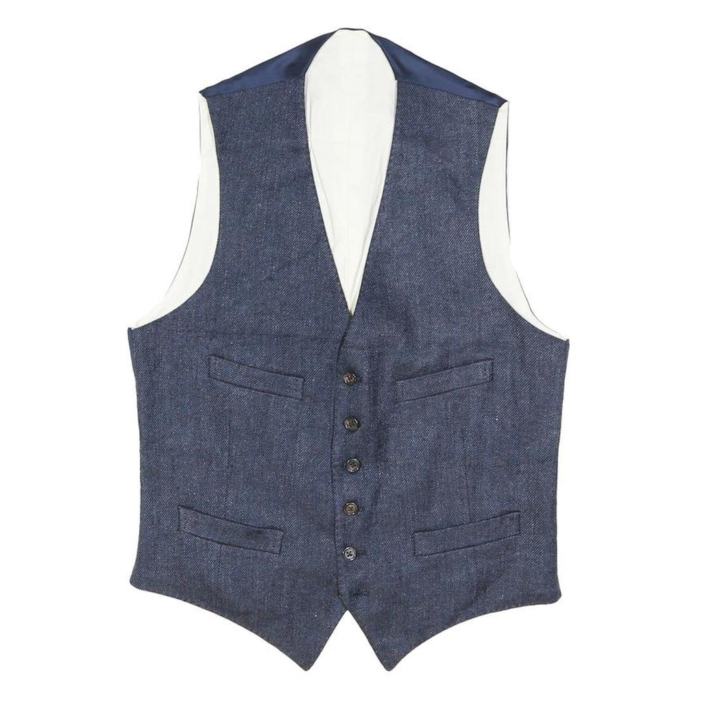 POLO RALPH LAUREN Mens Blue Jacket M Cotton Blend Button Classic Waistcoat