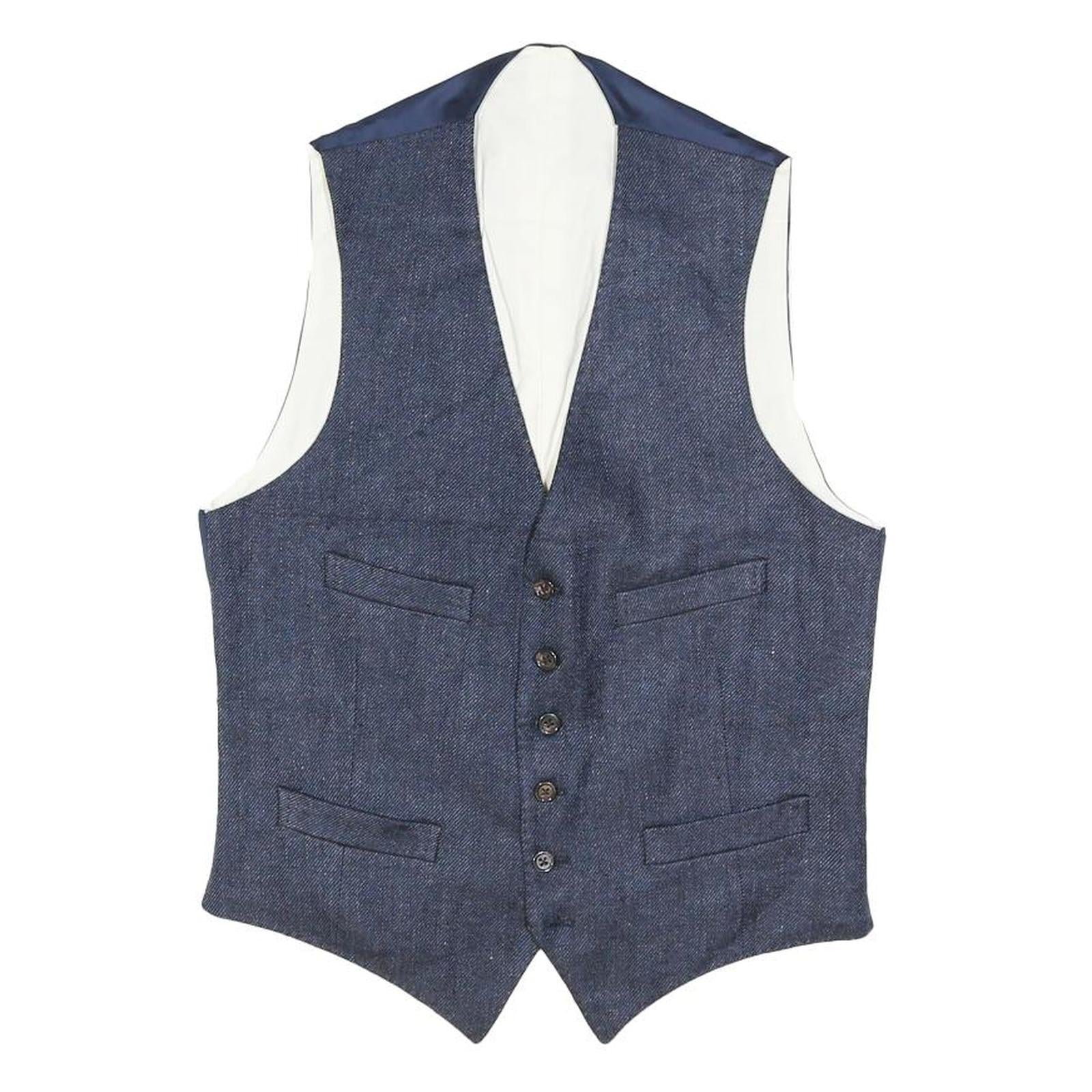 POLO RALPH LAUREN Mens Blue Jacket M Cotton Blend Button Classic Waistcoat