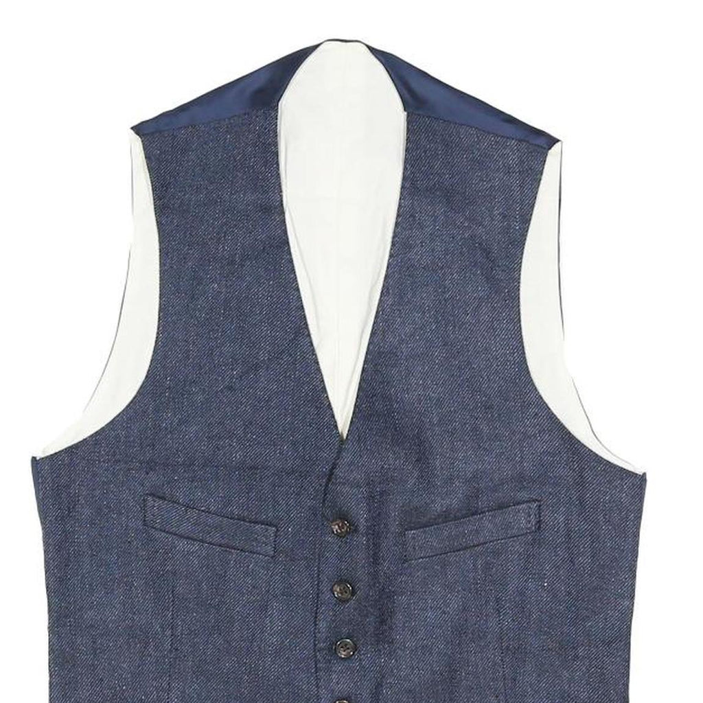 POLO RALPH LAUREN Mens Blue Jacket M Cotton Blend Button Classic Waistcoat