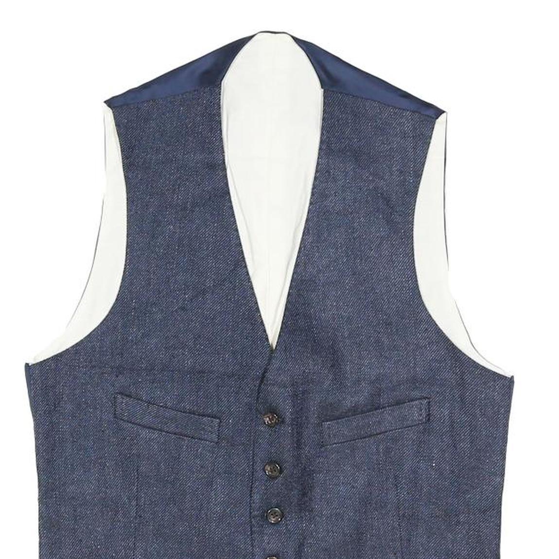 POLO RALPH LAUREN Mens Blue Jacket M Cotton Blend Button Classic Waistcoat