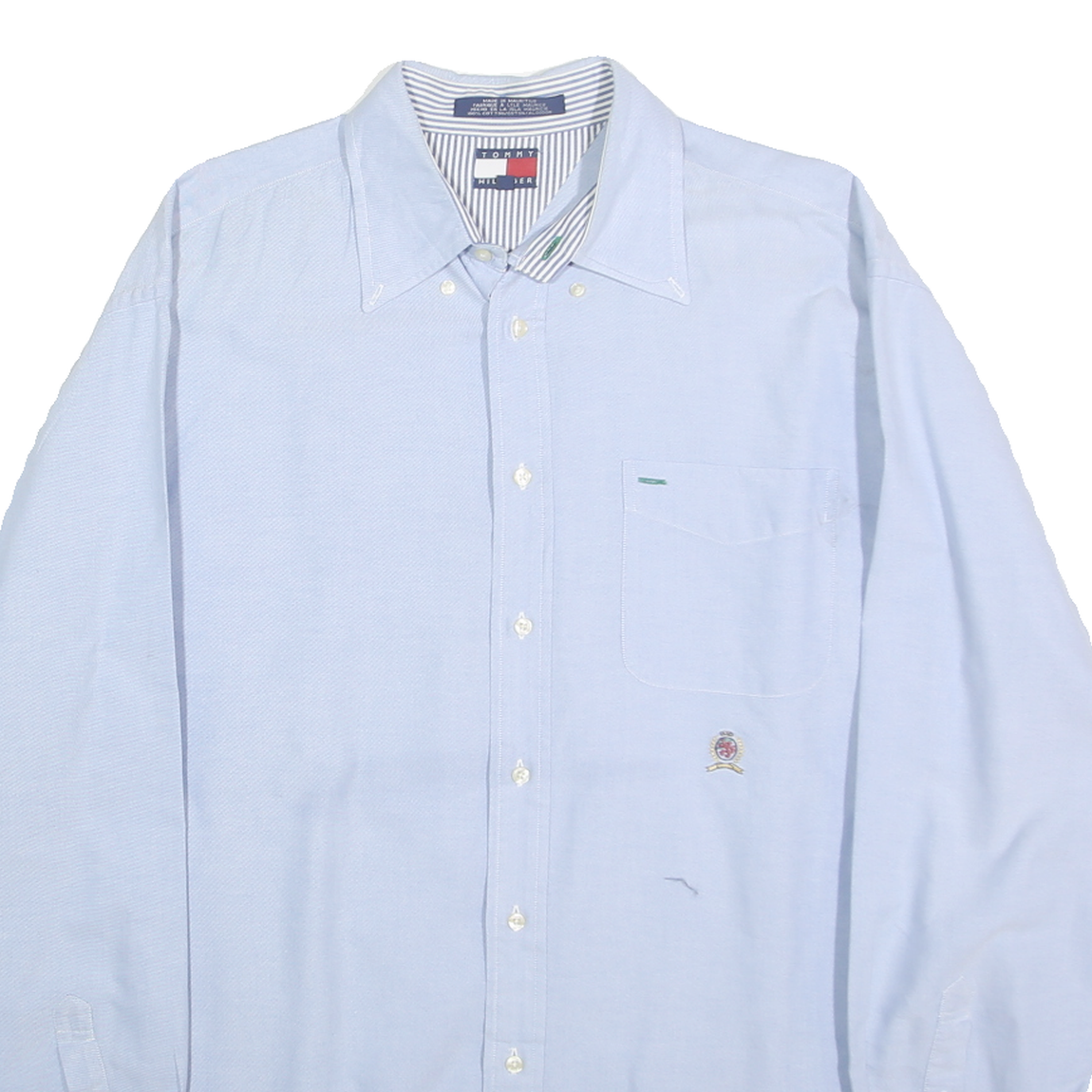 TOMMY HILFIGER Mens Blue Oxford Shirt L Long Sleeve Button Collar Casual