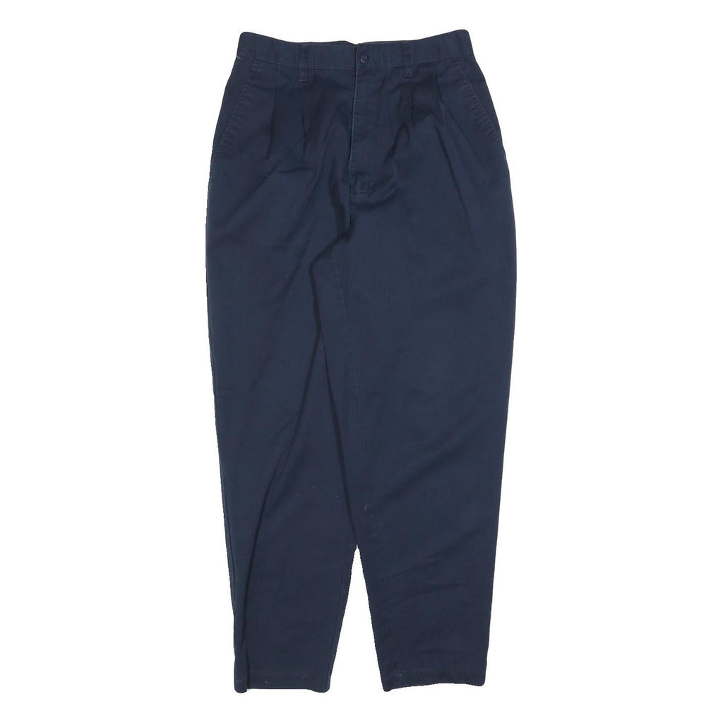 Mens Cotton Blend Navy Blue Regular Fit Straight Trousers W28 L28 Casual Zip