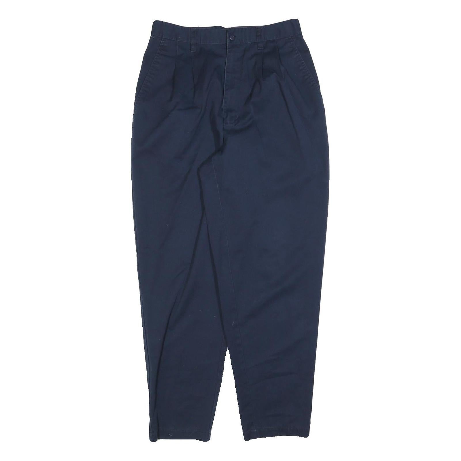 Mens Cotton Blend Navy Blue Regular Fit Straight Trousers W28 L28 Casual Zip