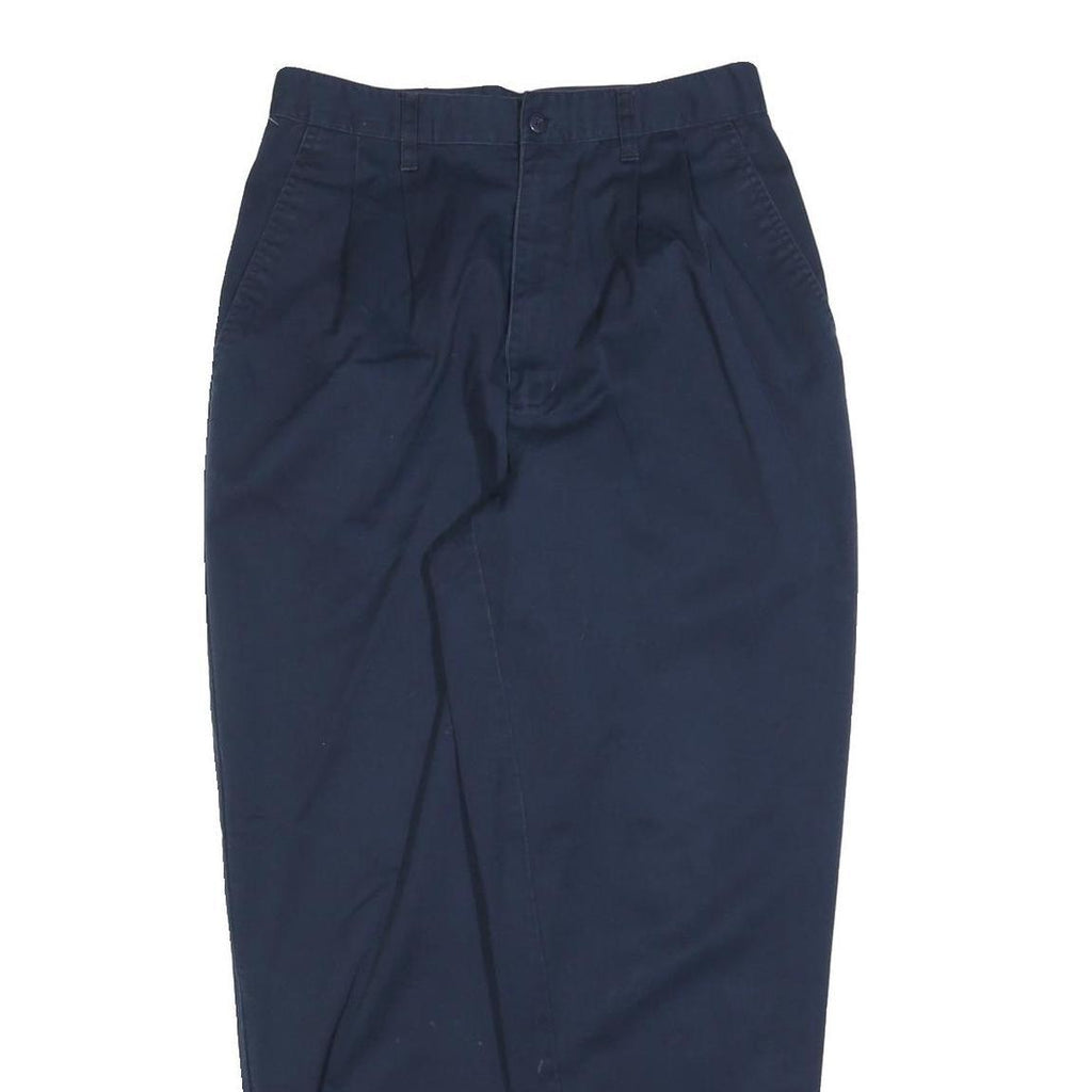 Mens Cotton Blend Navy Blue Regular Fit Straight Trousers W28 L28 Casual Zip