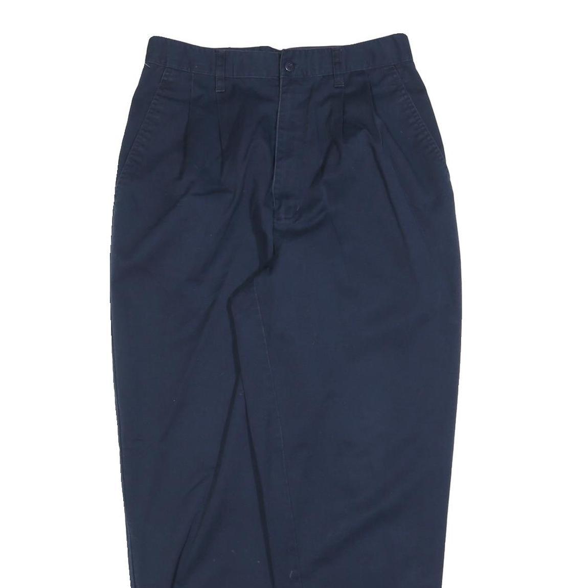 Mens Cotton Blend Navy Blue Regular Fit Straight Trousers W28 L28 Casual Zip