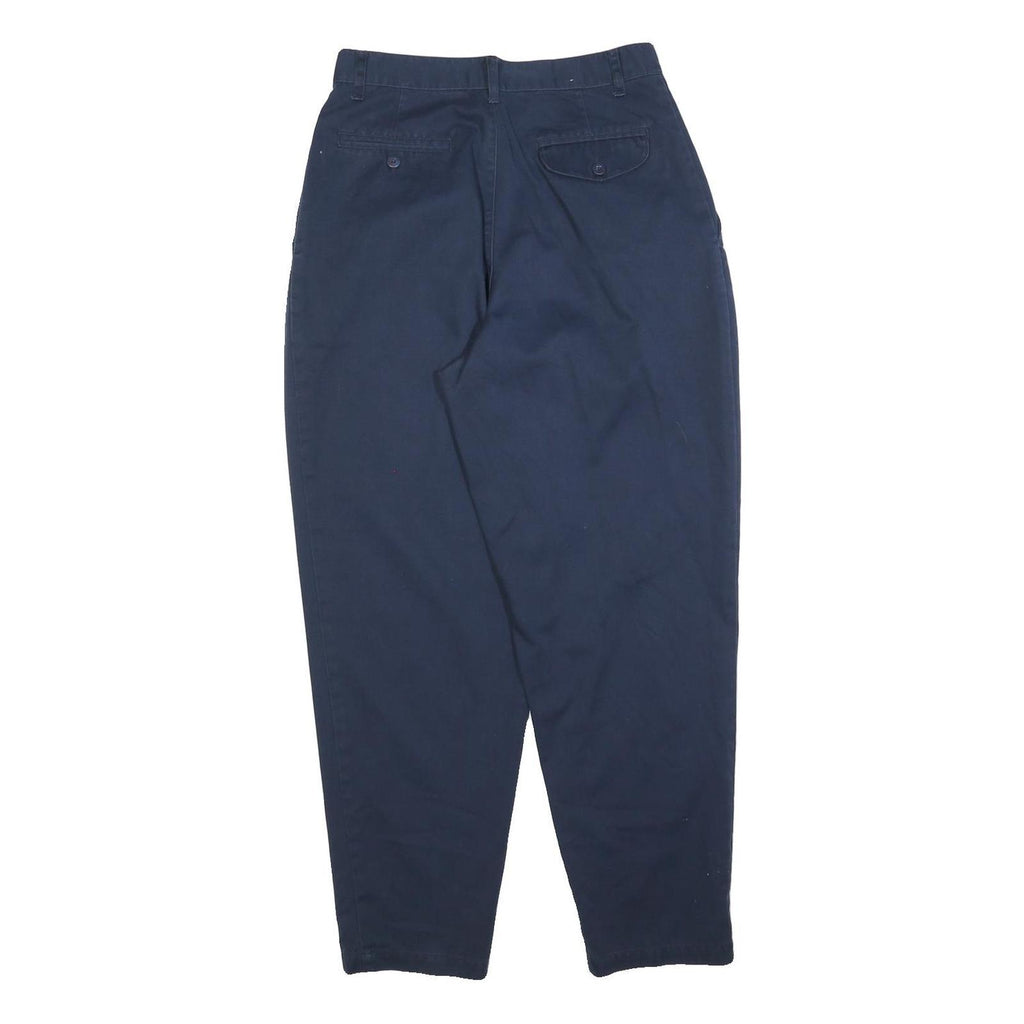 Mens Cotton Blend Navy Blue Regular Fit Straight Trousers W28 L28 Casual Zip