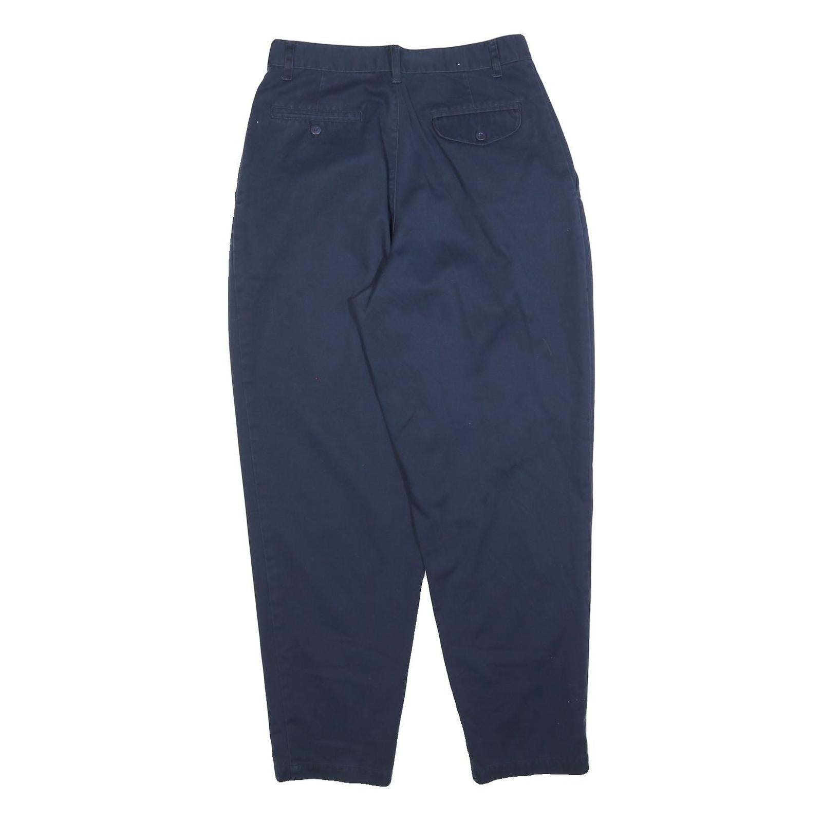Mens Cotton Blend Navy Blue Regular Fit Straight Trousers W28 L28 Casual Zip