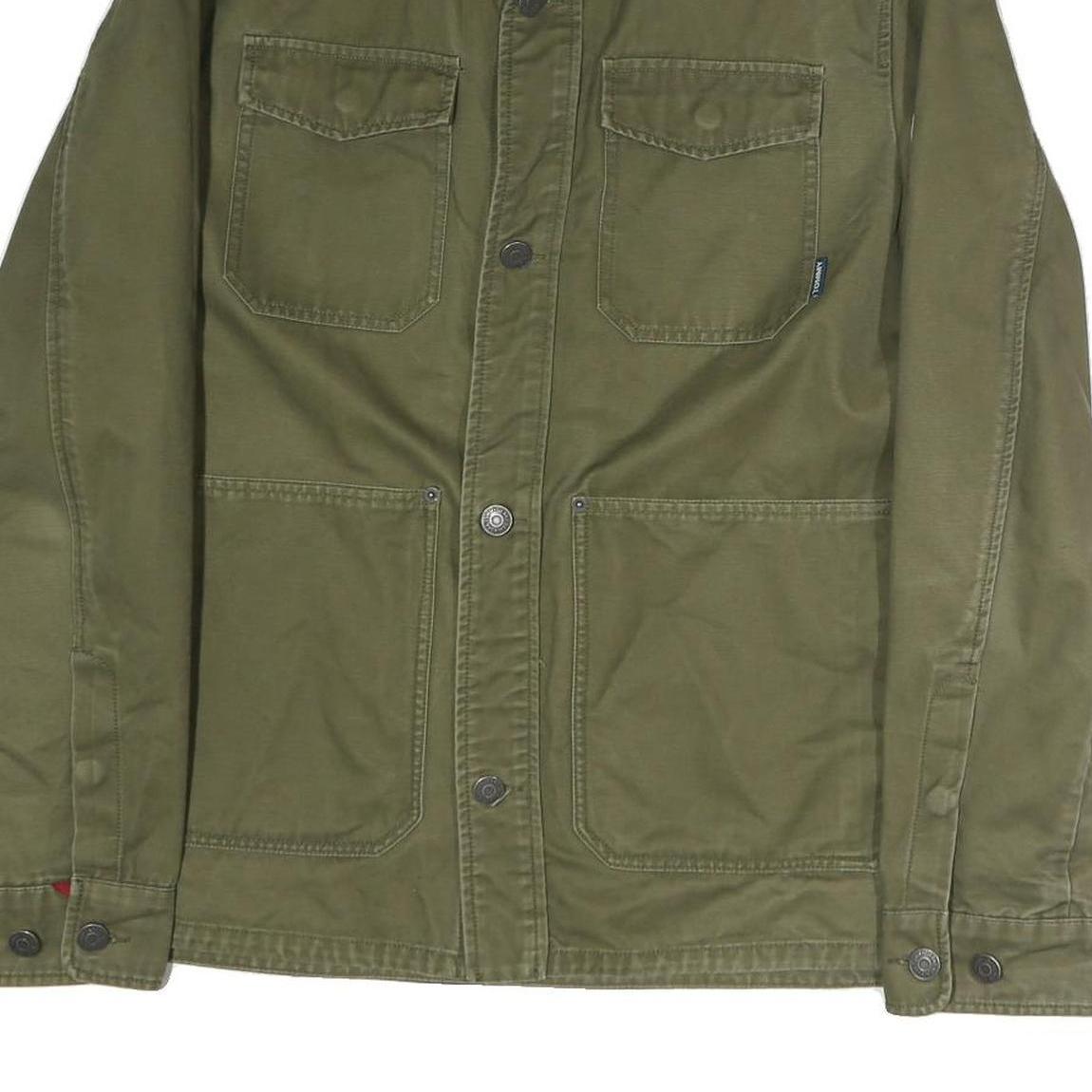 TOMMY JEANS Mens Green Cotton Button Jacket M Casual Lightweight Embroidered