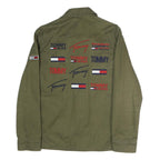 TOMMY JEANS Mens Green Cotton Button Jacket M Casual Lightweight Embroidered