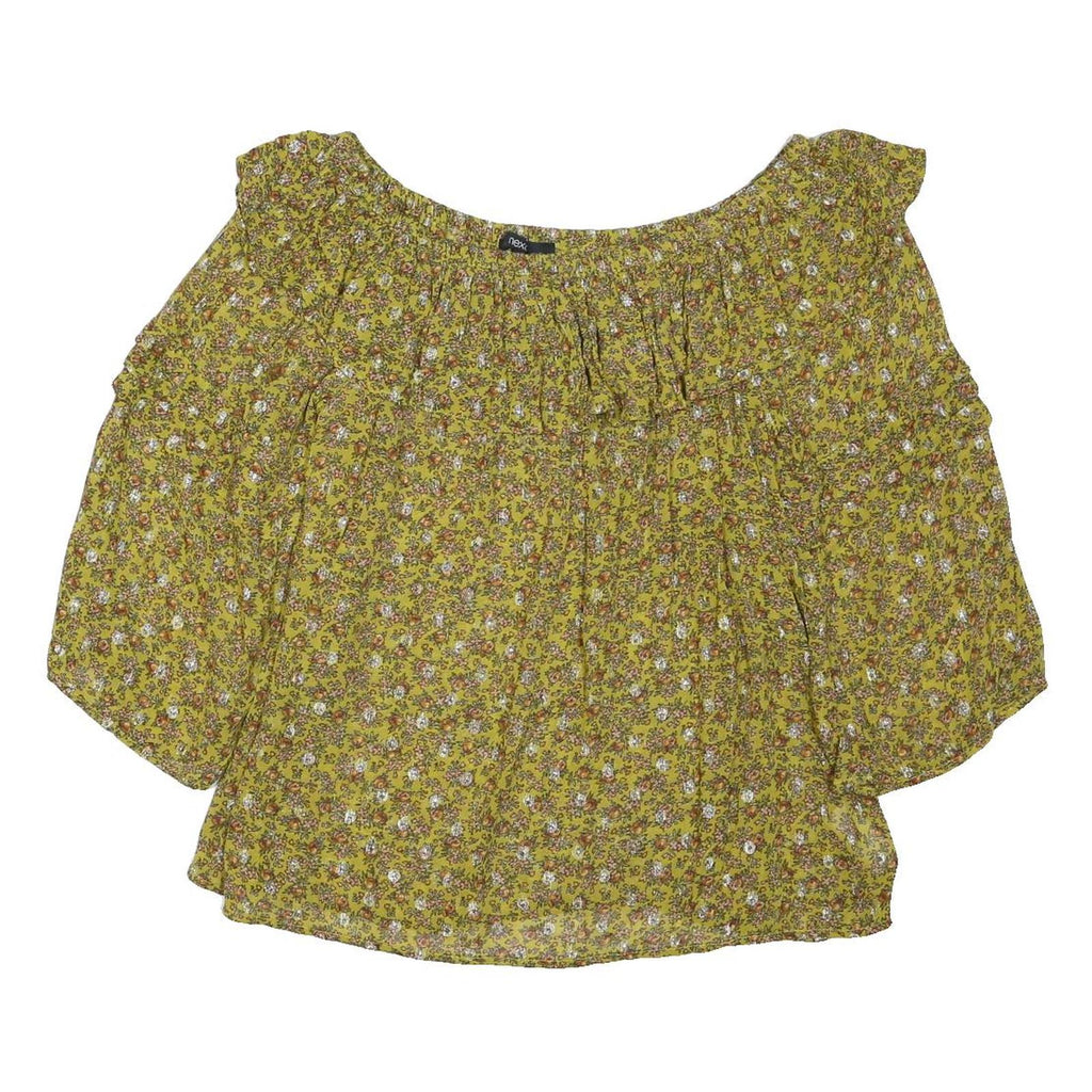 NEXT Womens Yellow Floral Print Bardot Top Puff Sleeve Round Neck UK 14