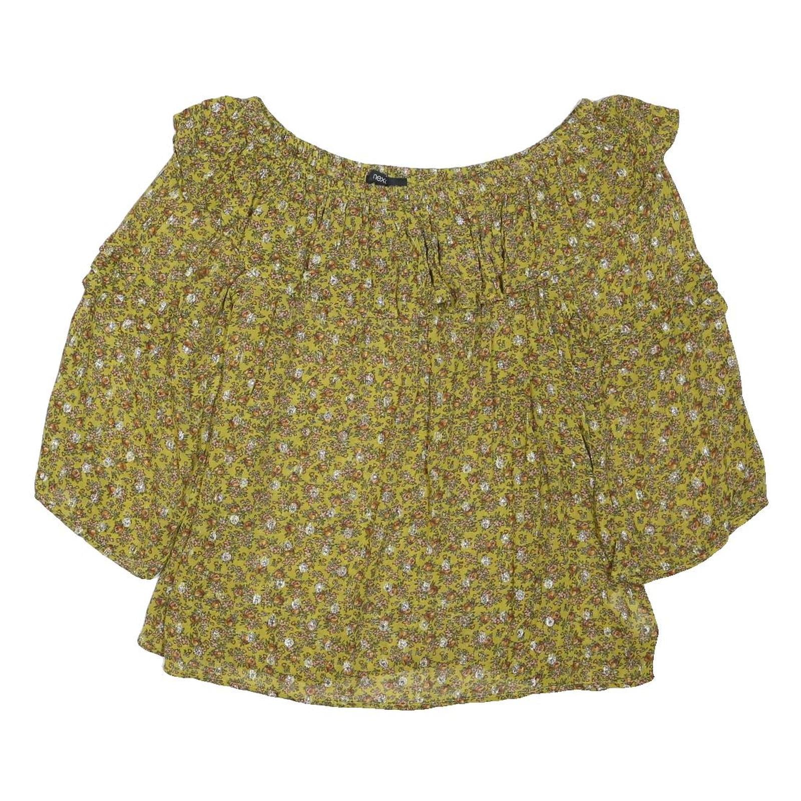 NEXT Womens Yellow Floral Print Bardot Top Puff Sleeve Round Neck UK 14