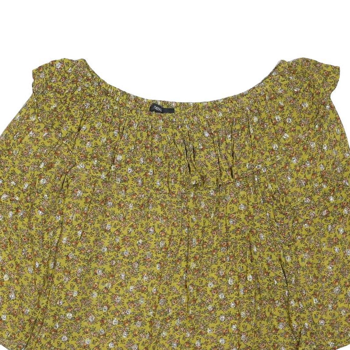 NEXT Womens Yellow Floral Print Bardot Top Puff Sleeve Round Neck UK 14