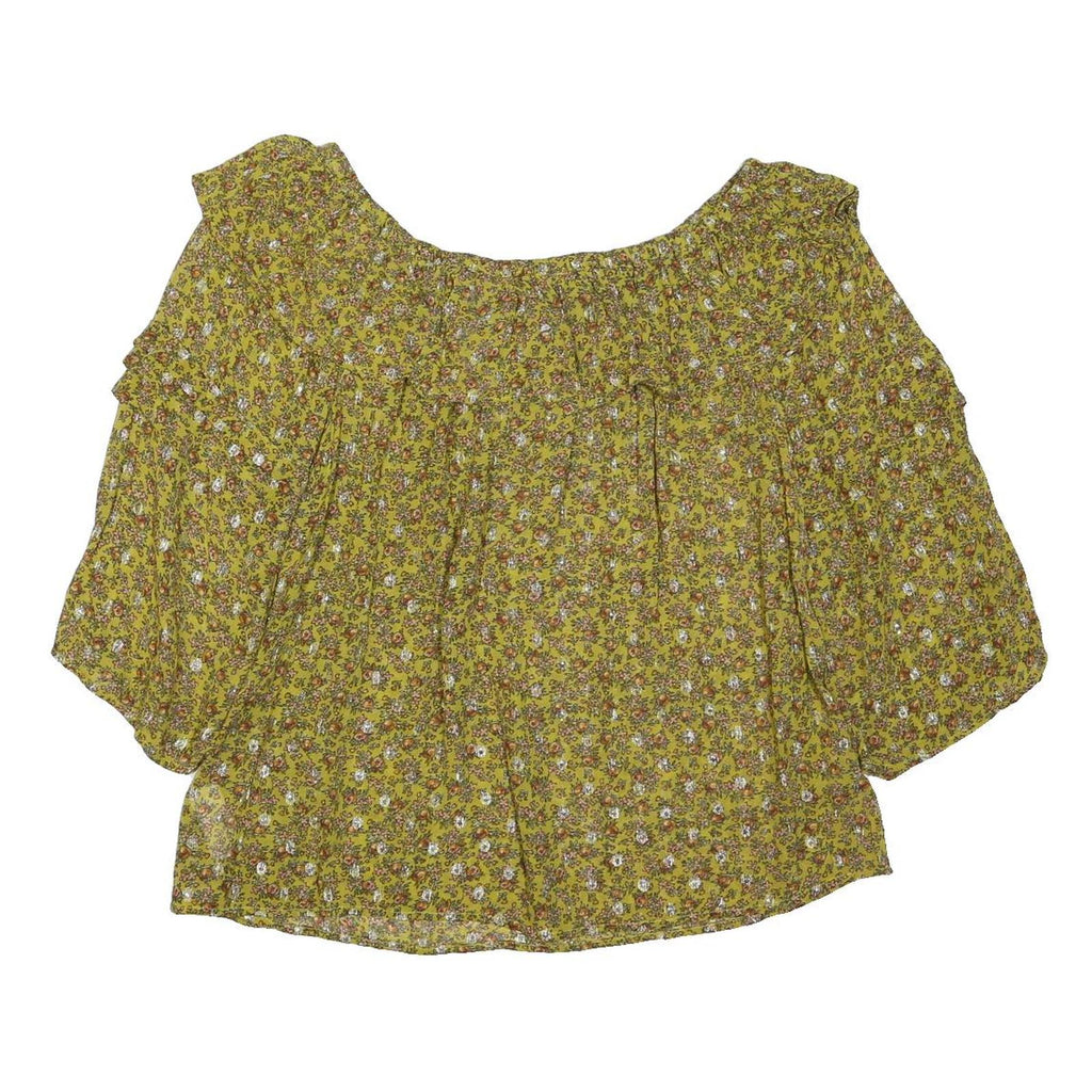 NEXT Womens Yellow Floral Print Bardot Top Puff Sleeve Round Neck UK 14