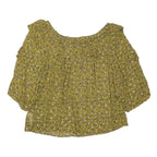 NEXT Womens Yellow Floral Print Bardot Top Puff Sleeve Round Neck UK 14